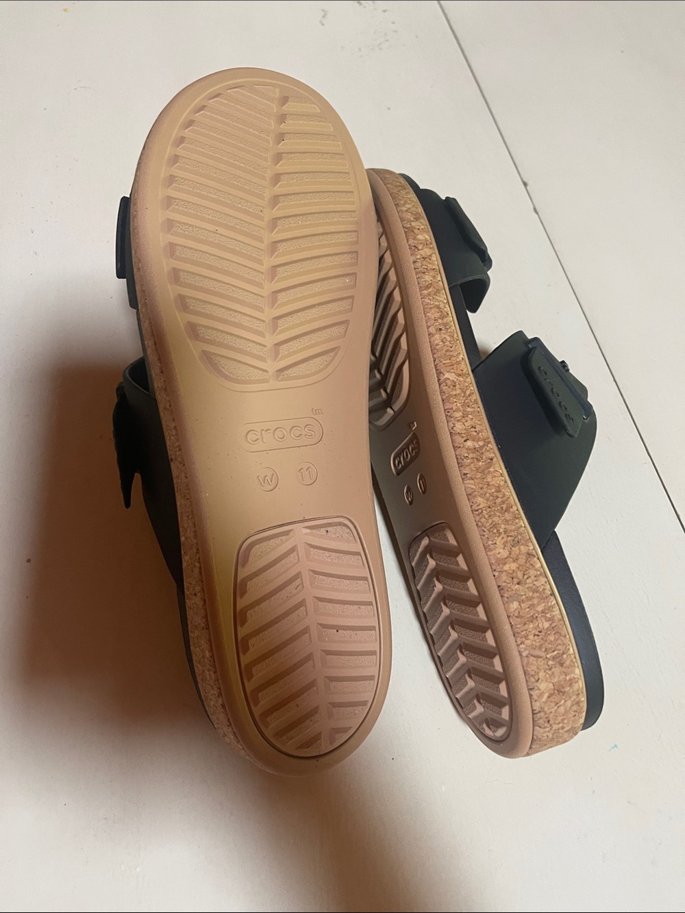 Crocs Women’s Brooklyn Buckle Black and Cork Flat Sandal - Picture 3 of 5